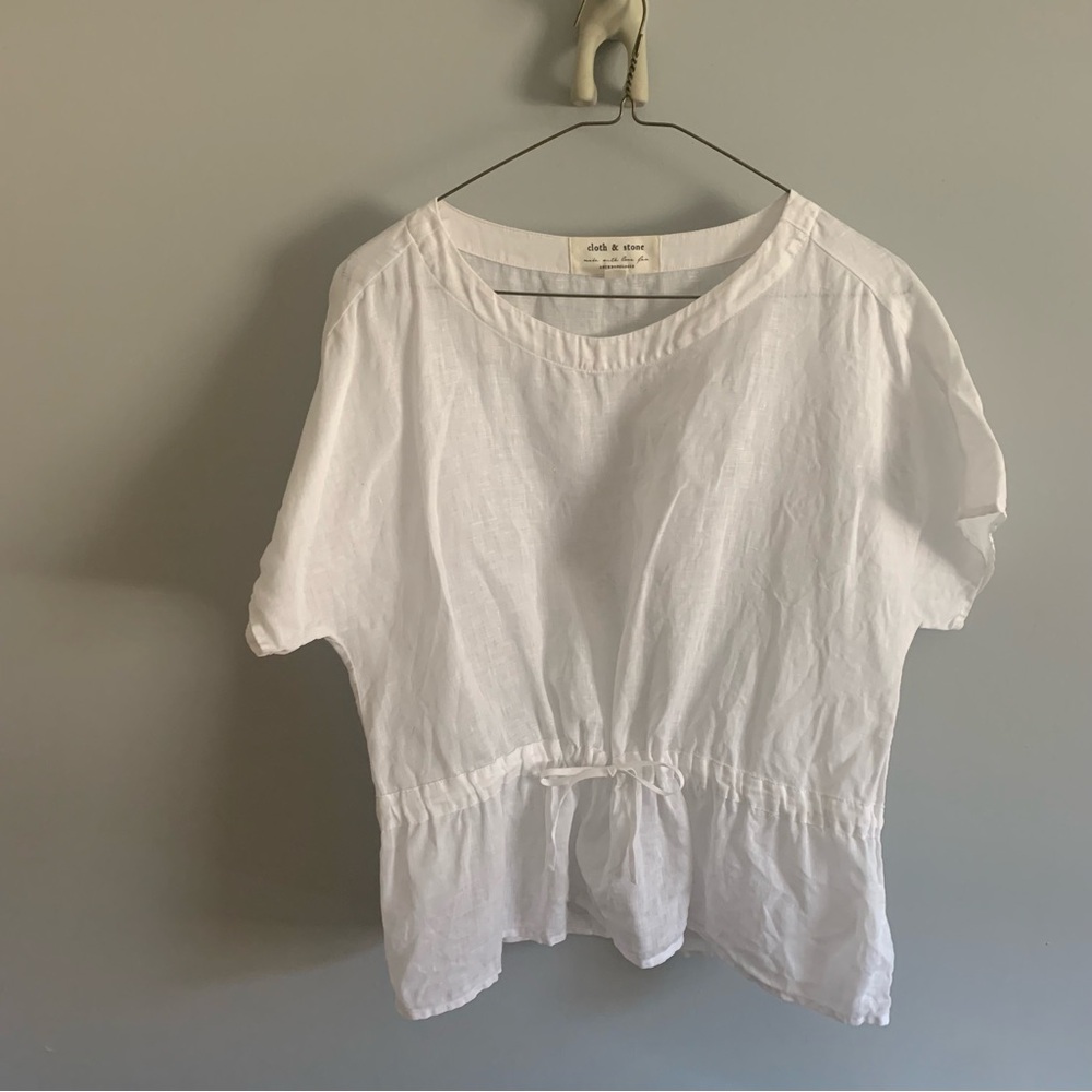 Anthropologie White Linen Short Sleeve Blouse